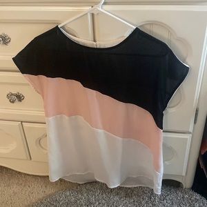 Black, rose, and white colorblock blouse